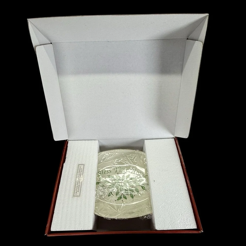 Lenox Holiday Christmas‎ Serving Tray Oval Plate Bless This Home Holly Berry Box